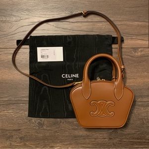 ❌SOLD❌ Celine Cuir Triomphe Mini Bowling Bag in Tan Smooth Calfskin Leather